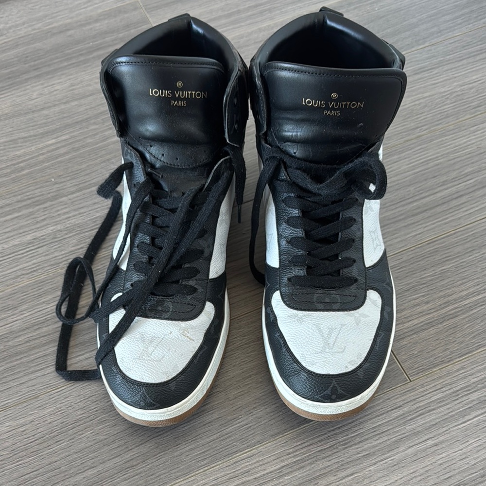 Louis Vuitton Black and White Men's High-Top Rivoli Sneakers